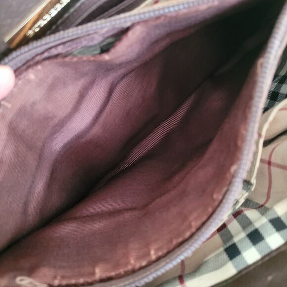 BURBERRY Tote Handbag Purse Bag Geniue Leather Medium Nova Check Lining Brown - Picture 10 of 13